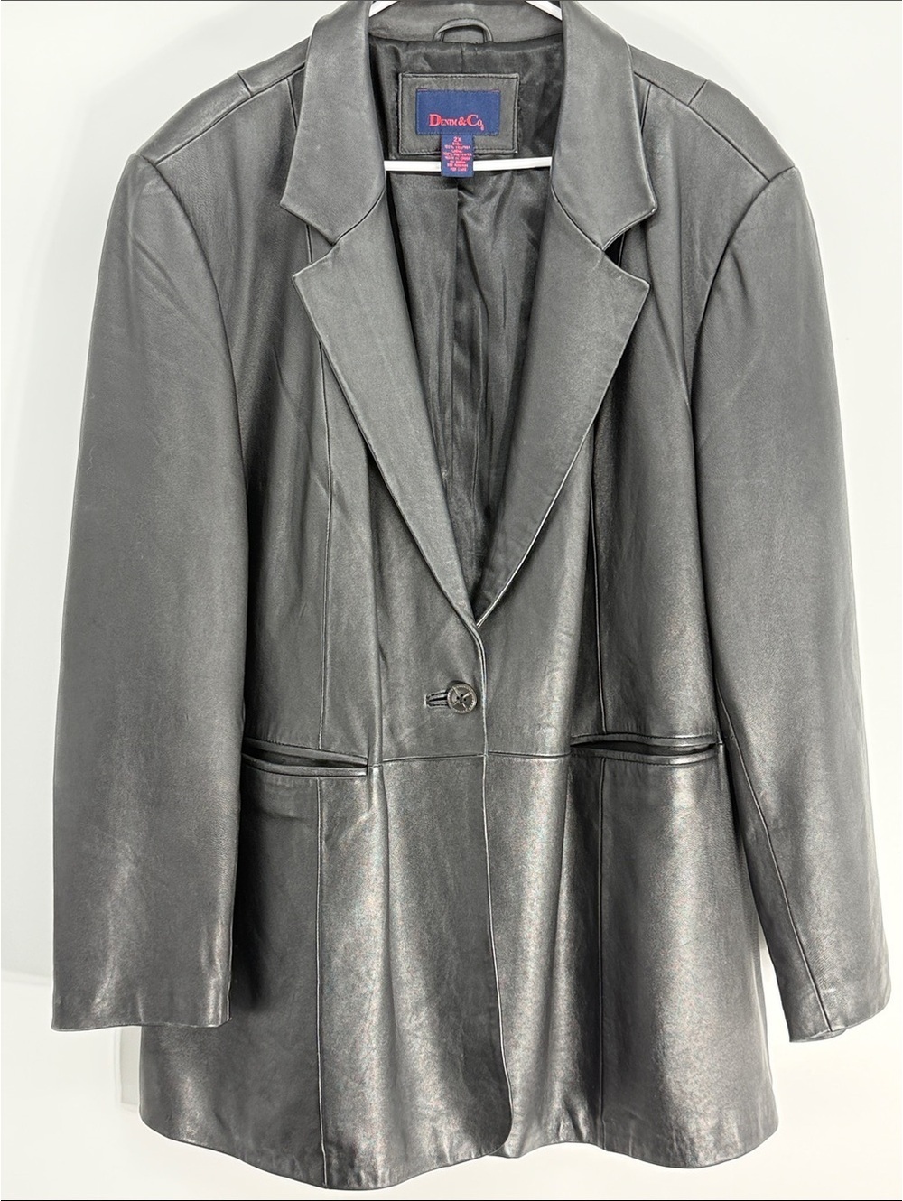Denim & Co. Women's Black Leather Blazer Jacket Size 2X
